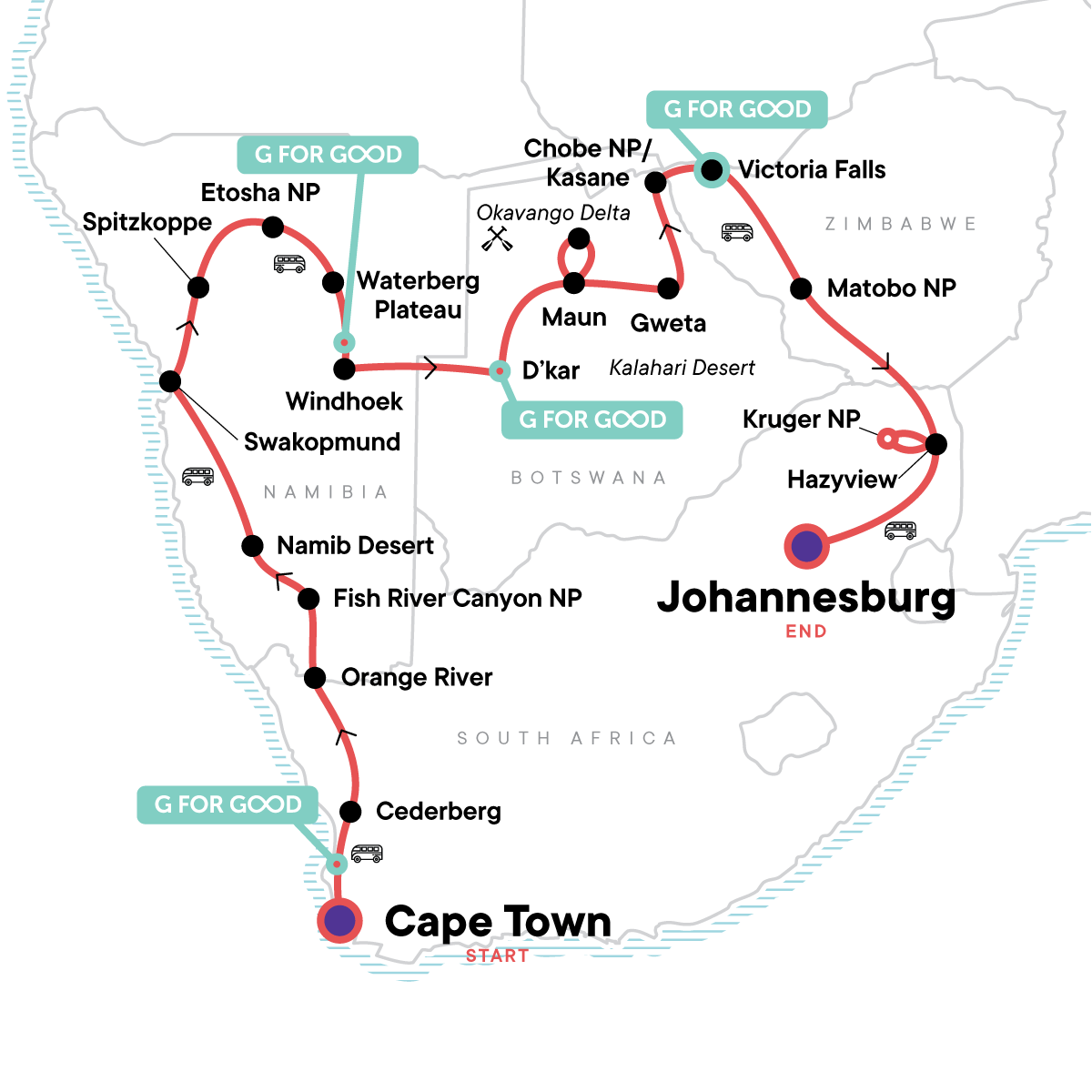 Cape Town to Johannesburg Overland Safari